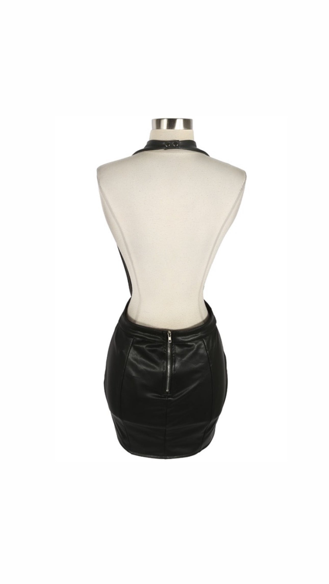Deep Plunge PU Leather Mini Dress