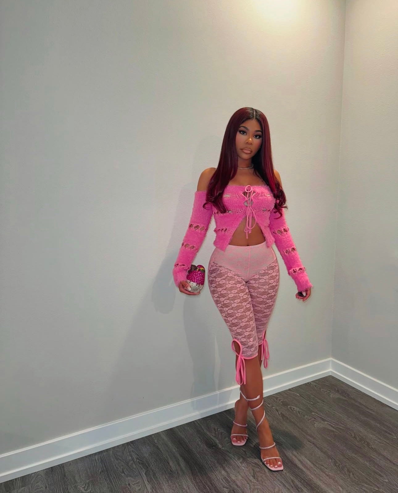 Pink lace capri