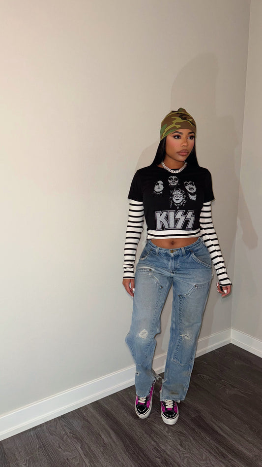 Blk Layered Rock Band Tee