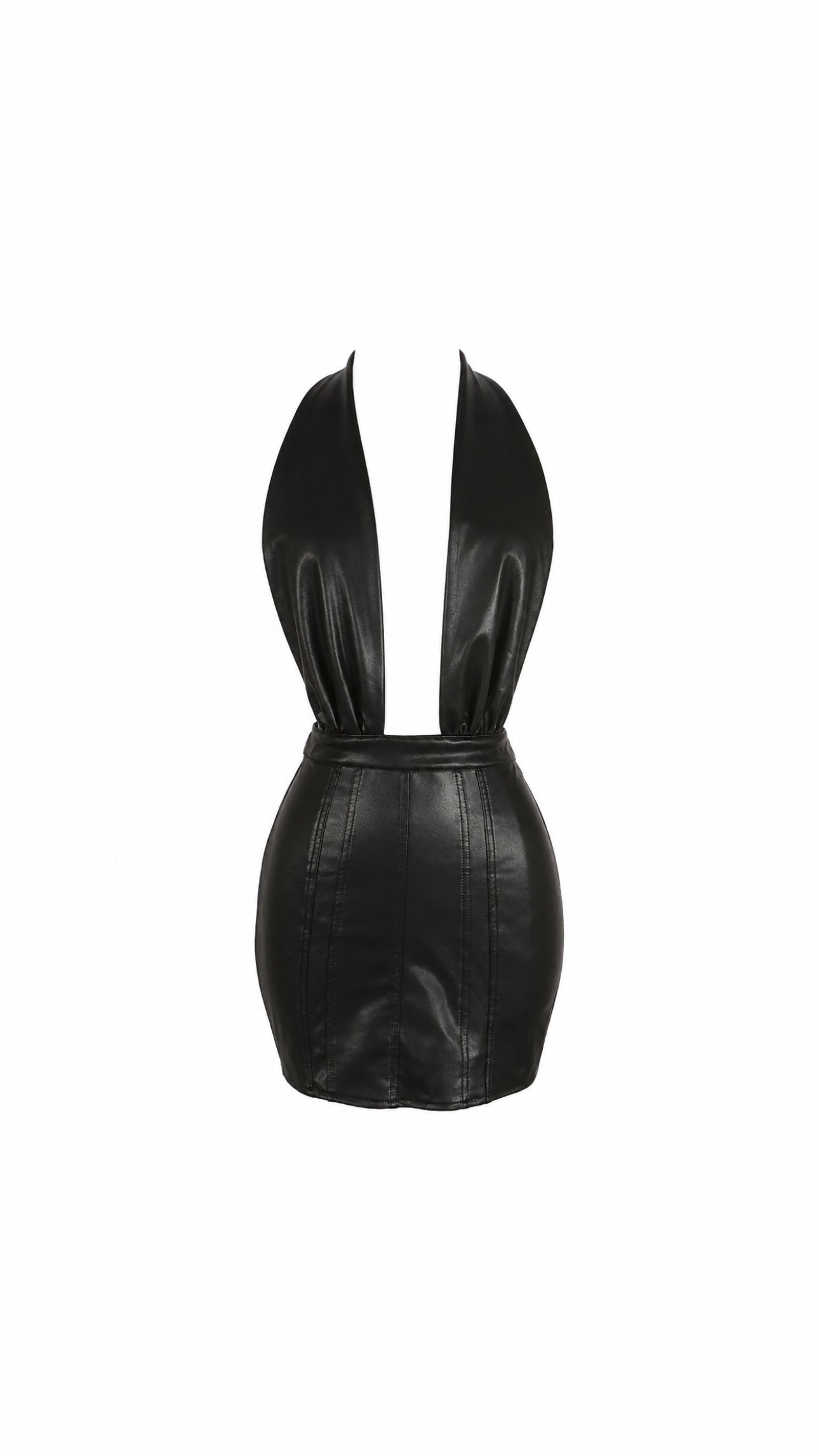 Deep Plunge PU Leather Mini Dress