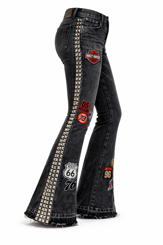 Blk Vintage Studded Denim