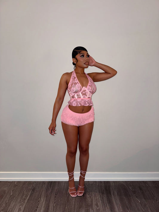 Pink lace bustier