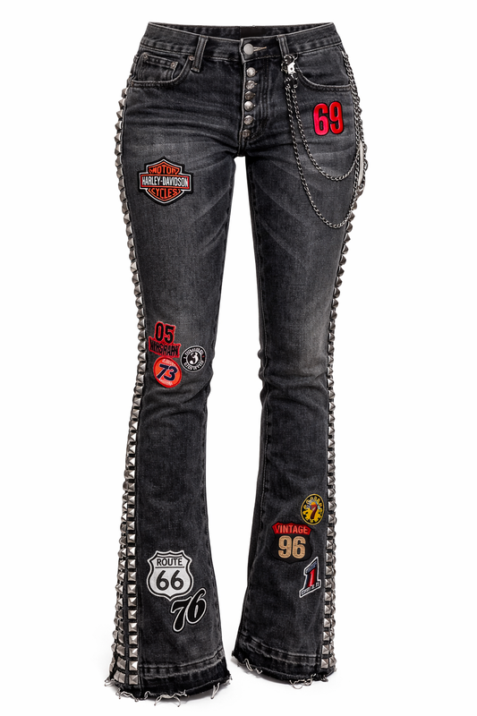 Blk Vintage Studded Denim