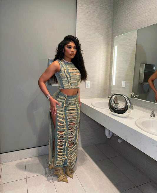 Zena Distress Skirt Set