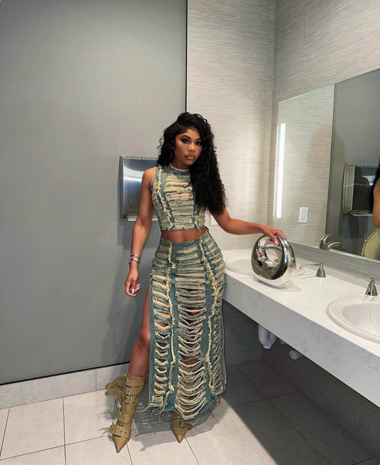 Zena Distress Skirt Set